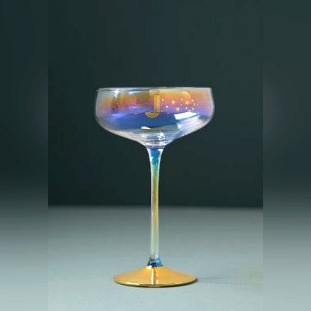 NIB Camille Monogram Coupe Glass "J"